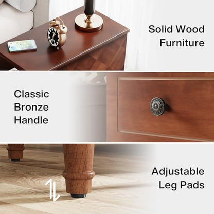 LITTLE TREE Fully Assembled End Table, Narrow Side Table with 3 Drawers, Pre-Assembled Nightstand Slim Bedside Table for Small Spaces, Living Room, Bedroom, Brown - color: Brown