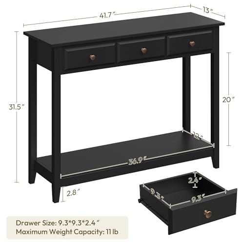 Yaheetech Console Table with 3 Drawers, Wood Entryway Table with Storage Shelf, Sofa Tables Narrow Long for Living Room, Entryway, Hallway, Foyer, Black - color: Black