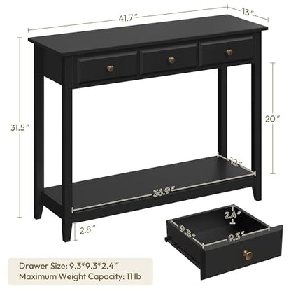 Yaheetech Console Table with 3 Drawers, Wood Entryway Table with Storage Shelf, Sofa Tables Narrow Long for Living Room, Entryway, Hallway, Foyer, Black - color: Black
