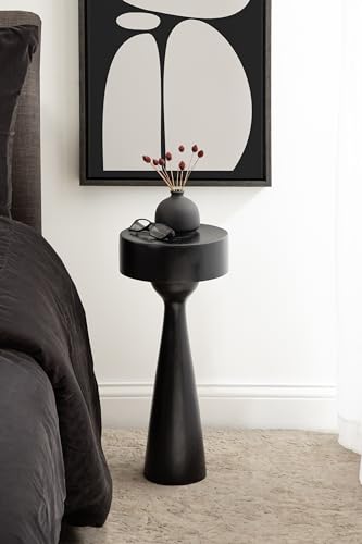 Kate and Laurel Solbrett Modern Sophisticated Round Drink Table; 10 x 10 x 22; Black; Contemporary Sculptural Bedroom Nightstand with Unique Pedestal Table Design for Use as Indoor Plant Stand - color: Black