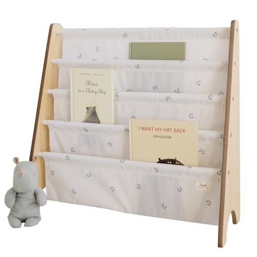 3 Sprouts Recycled Kids Bookshelf, Holds 35 Books, 4-Tier, Blueberry Ivory | Space-saving bookshelf, Children's room, Toddler bookcase organizer, Ages 3+, Book/toy storage, Front-facing, Covers visible - color: Blueberry Ivory