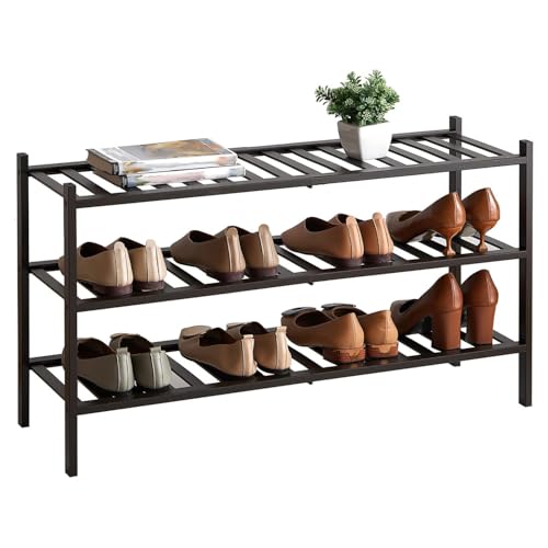 Long Shoe Rack, 3-Tier Bamboo Stackable Shoe Shelf Storage Organizer, Shoe Stand for Closet, Entryway and Hallway - color: Brown, size: 3-Tier-Long