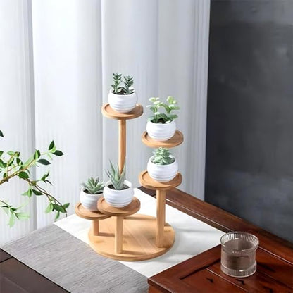 5 Tiered Desk Plant Stand Round Bamboo Plant Shelf Tabletop Succulent Herb Stand Desktop Plant Stand Indoor Plant Rack for in Living Room Office Decoration - Small - size: Small