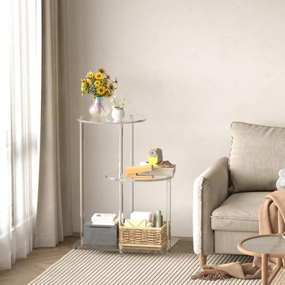 Clear Acrylic 3-Tier Round Side Table, Modern Step End Table Nightstand or Plant Stand for Living Room, Bedroom, or Entryway, 16.7" L x 11.8" W x 22.8" H (Round)