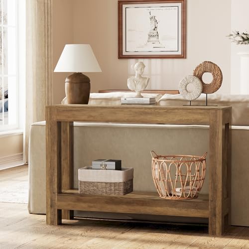Tohomeor Farmhouse Console Table, 2-Tier Wood Sofa Table Behind Couch Narrow Entryway Accent Table for Entrance, Hallway, Living Room, Foyer