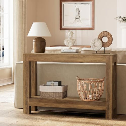 Tohomeor Farmhouse Console Table, 2-Tier Wood Sofa Table Behind Couch Narrow Entryway Accent Table for Entrance, Hallway, Living Room, Foyer