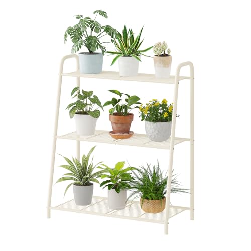 Kitsanery Metal Plant Stand Indoor Outdoor for Multiple Plants,3 Tier Plant Shelf,Large Heavy Duty Flower Holder Ladder Plant for Living Room, Patio, Balcony (White) - color: White