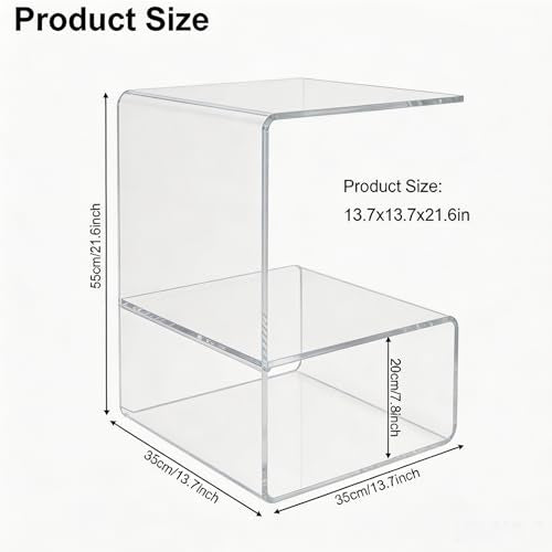 Acrylic End Table, 21.6" H C-Shaped End Table, Side Table for Living Room, Bedside Table for Bedroom, Acrylic Clear C Side Table (Clear) - color: Clear