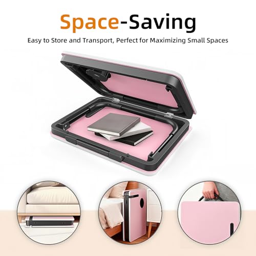 BUYIFY 23.4" Foldable Lap Desk Bed Table with Cup Holder Portable Tray | Folds Flat for Easy Storage, No Assembly Laptop Bed Desk, Sturdy and Lightweight, Patent Design, RosePink - color: Rose Pink