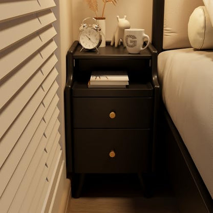 AQIMUELE Wood Nightstand, Black Nightstand with 2 Drawers, Bedside Table for Bedroom - color: 1 Pc(black), size: 15.74''D*15.74''W*19.68''H