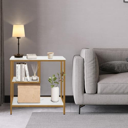 AT-VALY End Table Set of 2, 3-Tier Small End Table, Nightstand for Living Room, Bedroom, Office, Bathroom (Gold)
