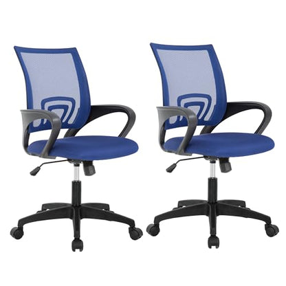 BestOffice | Ergonomic Office Chair | Mid-Back Swivel Desk Chair | Breathable Backrest & Lumbar Support | Adjustable Height | Sponge Seat | Rolling Wheels | Blue | for Adults & Women | Pack of 2 - color: Blue, style: pack of 2
