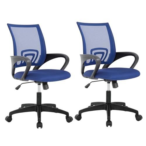 BestOffice | Ergonomic Office Chair | Mid-Back Swivel Desk Chair | Breathable Backrest & Lumbar Support | Adjustable Height | Sponge Seat | Rolling Wheels | Blue | for Adults & Women | Pack of 2 - color: Blue, style: pack of 2