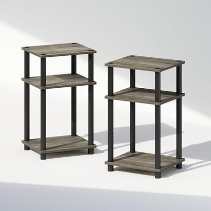 Furinno Just 3-Tier Turn-N-Tube Open Storage Nightstand, 2-Pack, Plastic Poles, French Oak/Black - color: French Oak/Black, size: 2-Pack