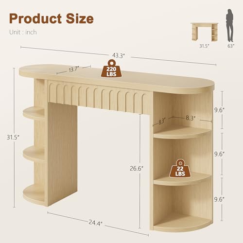 Hoctieon Fluted Console Table with Storage, Entryway Table with Side Storage Shelves, Narrow Sofa Tables Behind Couch, Hallway Tables for Living Room, Entrance, Foyer, Oak - color: Oak