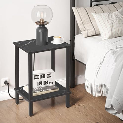 TUTOTAK End Table, Set of 2, Side Table, Nightstand, 2-Tier Storage Shelf, Sofa Table for Small Space, Living Room, Bed Room TB01BMK035 - color: Marble Black
