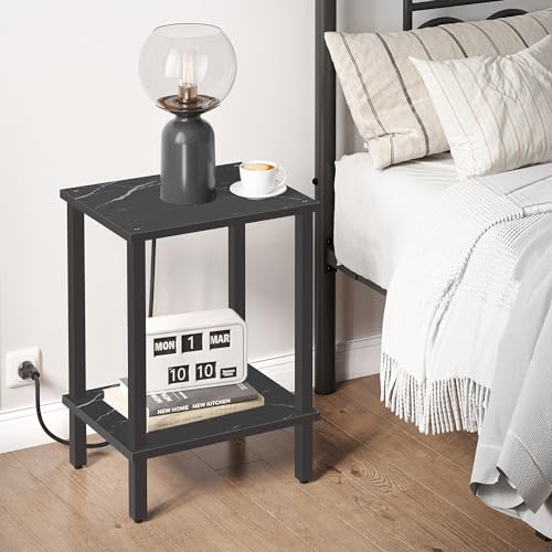 TUTOTAK End Table, Set of 2, Side Table, Nightstand, 2-Tier Storage Shelf, Sofa Table for Small Space, Living Room, Bed Room TB01BMK035 - color: Marble Black