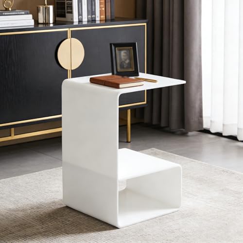 Acrylic End Table, 21.6" H C-Shaped End Table, Side Table for Living Room, Bedside Table for Bedroom, Acrylic Clear C Side Table (White) - color: White