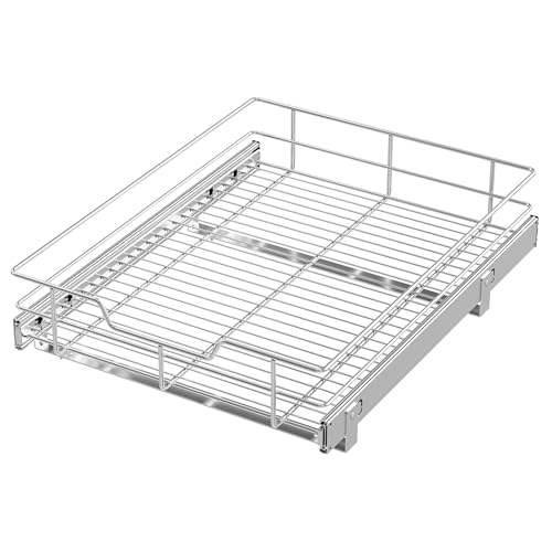 Pull Out Cabinet Organizer 18" W X 22" D, Chromed, Full Slide Out Drawers | For Kitchen Organizers and Storage, Pull Out Drawers For Cabinets Capacity Heavy Duty Caddy, Cabinet Shelves, Bathroom Pantry - color: 1 Tier - Chrome-Plated, size: 17" W X 22" D