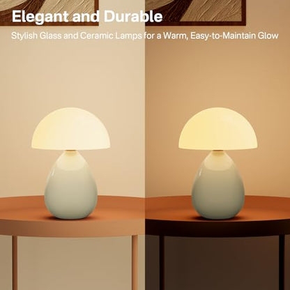 Dawnwake Mushroom Lamp Table Lamp for Bedroom,Ice Crackle Desk Lamp Bedside Small Lamps for Living Room Night Stands,Table Lamps Cute Modern Mid Century Lamps(Cream-Ice Crackle) - color: Cream-Ice Crackle