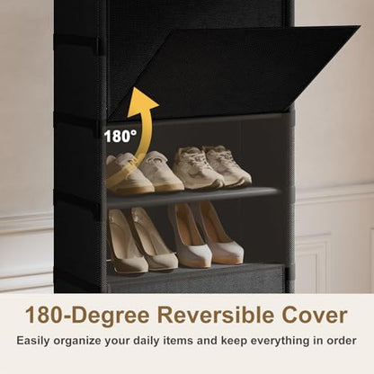 9 Tier Shoe Rack Organizer, Shoe Storage Cabinet with Door 18 Pairs Plastic Shoe Shelves with Cover for Closet, Entryway, Hallway, Bedroom, Black - size: 1 by 9(18 Pairs)