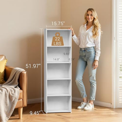 ZENY 5-Tier Shelf Bookcase, Freestanding Wood Storage Display Open Bookshelf for Home Office, White - color: White