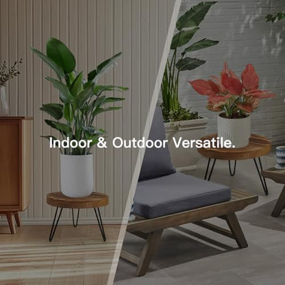 Plant Stand, Indoor/Outdoor Wooden Plant Stands, Mid-Century Plant Table Round Plant Stool for Large Plants , Single Plant Stand for Living Room, Balcony, Office