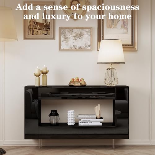 47" High Gloss Console Table with Hidden Side Storage Cabinets, Modern Black Entryway Sofa Table for Behind The Couch, Living Room - color: High Gloss-black