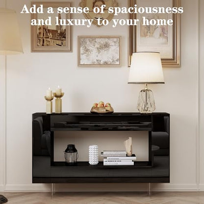 47" High Gloss Console Table with Hidden Side Storage Cabinets, Modern Black Entryway Sofa Table for Behind The Couch, Living Room - color: High Gloss-black