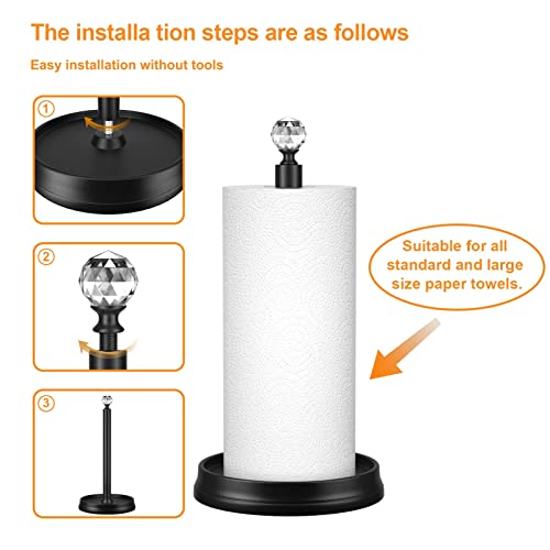 KASUNTO Paper Towel Holder, Steel Paper Towel Holder Countertop with Crystal Head for Kitchen Countertops, Bars & Dining Tables (Matte Black,2 Pack) - color: Matte Black 2 Pcs