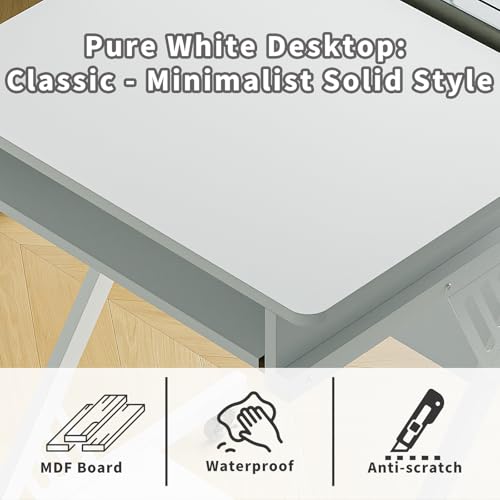 ALISENED 2 Tier Computer Desk with Keyboard Tray, 23.6" Home Office Desk Computer Workstation Rolling Study PC Laptop Table for Small Spaces,Z-Shaped Small Compact Study Table,White - color: White