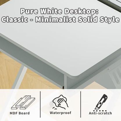 ALISENED 2 Tier Computer Desk with Keyboard Tray, 23.6" Home Office Desk Computer Workstation Rolling Study PC Laptop Table for Small Spaces,Z-Shaped Small Compact Study Table,White - color: White