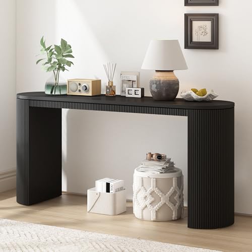 59.2-Inch Console Table for Entryway, Modern Hallway Table with Unique Vertical Stripe Design,for Living Room and Study (Black-01) - color: Black-01