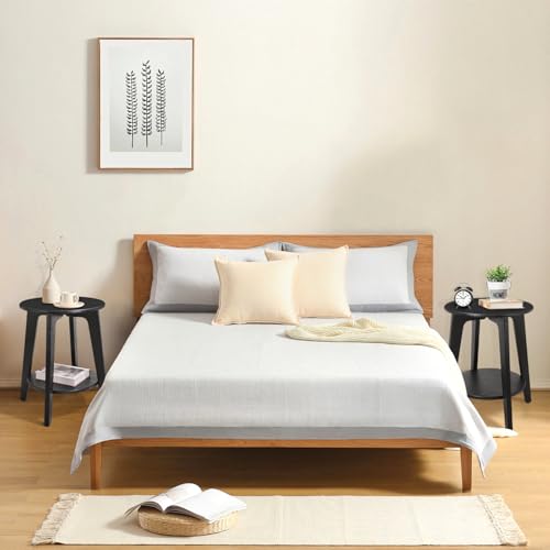 Side End Table Round Black Beside Table Sofa Table Nightstand Modern End Table 2-Tier Small Accent Tables Great for Small Spaces Living Room Bedroom - color: Black