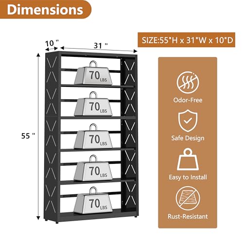 Polup Metal Bookshelf, 5 Tier Wide Bookcase with Adjustable Shelves, Tall Black Book Shelf with Bookends, Large Display Shelves for Living Room, Home Office, Library - color: Black, size: 5 Tier-31" W