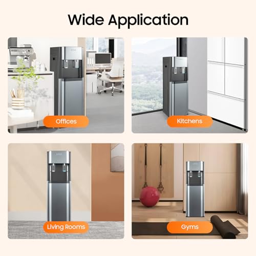 F880 Floor Standing Beverage Tower, Lower Cabinet Loading Hot and Cold Water Station, 450W Heating w/Cup-Push Spout for Kitchen, Lounge & Front Desk (Dark Gray) - color: Dark Gray