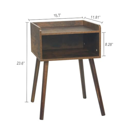 MaxSmeo Night Stand Set 2, Mid Century Modern Side Table Bedroom with Storage, Small End Bedside Table Set of 2 with Solid Wood Legs for Living Room, Office Small Spaces (Rustic Brown) - color: 2 Pack Rustic Brown