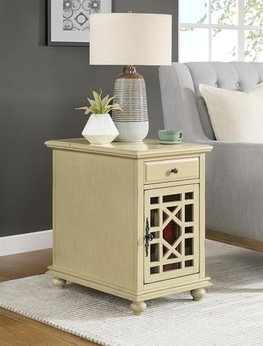 Martin Svensson Home Elegant Chairside End Table with Power — 24″W x 16″D x 25″H, Antique Cream White — Transitional Painted Accent Table with Flip-Top USB Charging, Drawer & Cabinet Storage - color: Antique Cream White