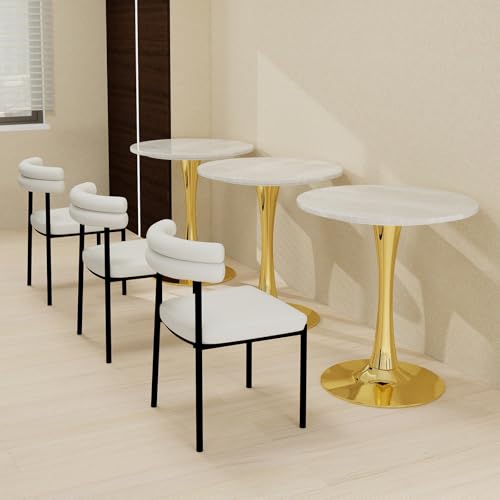 27.6" Marble Round Tulip Table, Mid-Century Modern Style Dining Table with Gold Pedestal Base for 2-4 People, Featuring A Marble Tabletop for Kitchen, Dining Room, Cafe (Grayish White) - color: Grayish White#gold