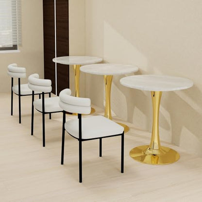 27.6" Marble Round Tulip Table, Mid-Century Modern Style Dining Table with Gold Pedestal Base for 2-4 People, Featuring A Marble Tabletop for Kitchen, Dining Room, Cafe (Grayish White) - color: Grayish White#gold