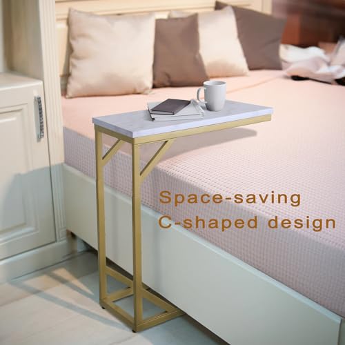 Serteaw C-Shaped End Table, Sturdy Side Table for Couch Sofa Bedside Small Space,C Snack Table TV Tray Record Player Stand Small Tables for Living Room Bedroom,Easy to Assemble,Gold - size: 15.8"