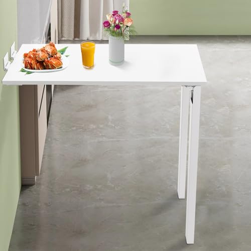 Folding Dining Table, Wall Mounted Folding Table with Support Legs, 29.52 x 15.75 x 29.13 Inch Sturdy Kitchen Desk, Wooden Desk for Small Space Bedroom Living Room Study Room Lounge Office (White) - color: White