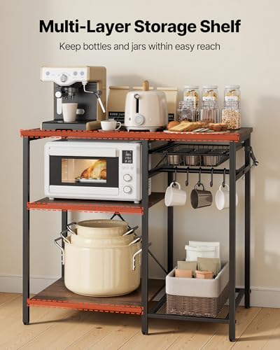 VEVOR Bakers Rack, 35.4 inch Width Microwave Stand,Kitchen Stand with X-Shaped Support Bar & 5 S-Shaped Hooks,Kitchen Storage Shelf for Dish Storage, Spice Jars, Coffee Bar Organization - size: 35.4 x 15.7 x 35.4