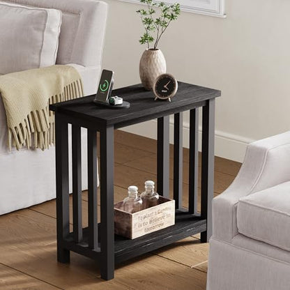 ChooChoo Black End Table for Small Spaces, Narrow Side Table, Night Stand with Storage Shelf for Living Room and Bedroom - color: Black