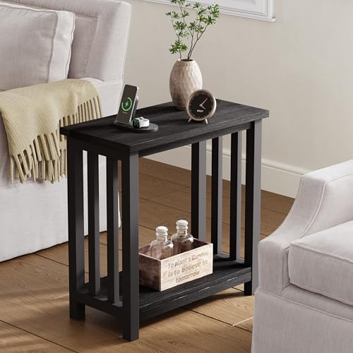 ChooChoo Black End Table for Small Spaces, Narrow Side Table, Night Stand with Storage Shelf for Living Room and Bedroom - color: Black
