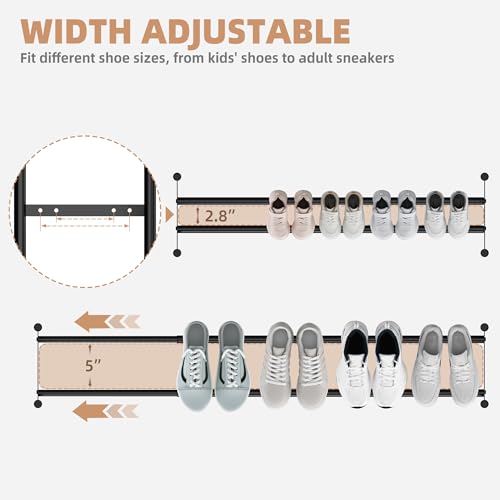STORAGE MANIAC Long Expandable Shoe Rack, 6 Pairs Metal Wide Stackable Shoe Rack, Adjustable Shoes Shelf, Freestanding Shoes Organizer for Closet, Entryway, Hallway, Garage, Front Door, 1 Tier - size: 1-tier