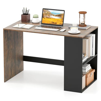Giantex Small Desk with Bookshelf, 44 Inch Modern Computer Desk for Small Spaces, Laptop PC Desk, Vanity Table for Bedroom, Study Writing Desk for Home Office (Black+Rustic Brown) - color: Black+rustic Brown