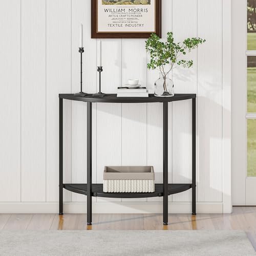 Console Table 2 Tier,Narrow Entryway Table with Storage,Black | Half Moon Sofa Couch Table with Metal Frame,Wooden Accent Side Coffee Table for Living Room/Hallway or Small Spaces - color: Modern Style-black