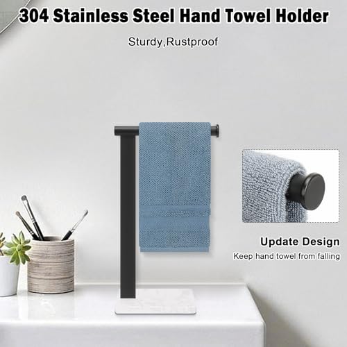 Stainless Steel L-Shaped Hand Towel Holder, SUS304 Bathroom Towel Rack with Thickened Base for Countertop Vanity (Matte Black, Square Base) - color: Matte Black