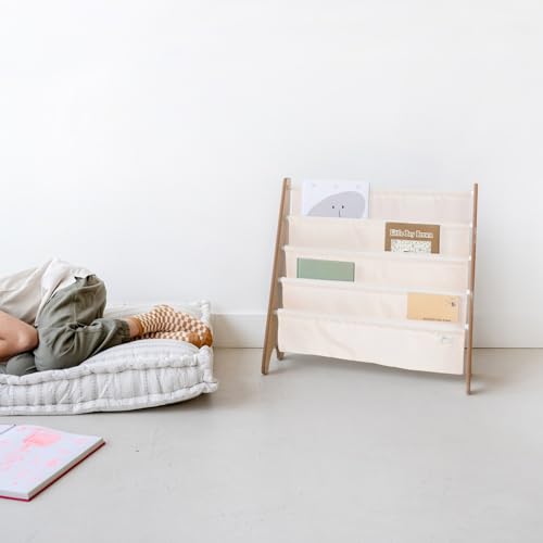3 Sprouts Recycled Kids Bookshelf, Holds 35 Books, 4-Tier, Cream | Space-saving bookshelf, Children's room, Toddler bookcase organizer, Ages 3+, Book/toy storage, Front-facing, Covers visible - color: Solid Cream